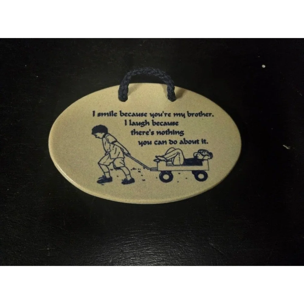 Mountain‎ Meadows Pottery Brother Sibling Humor Ceramic Wall Plaque USA Handmade